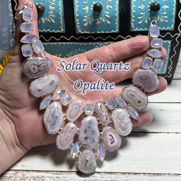 Solar Quartz & Opalite Necklace Handmade Crystal Gemstone 925 Silver Large New! - Picture 15 of 15